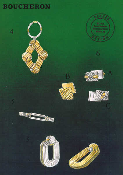Étude de design BOUCHERON par Michel BECKER Porte-clefs Boutons de manchettes Pince à cravate Pince à billets