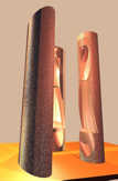GÉODE 2 - Projet de sculpture de Michel BECKER sur le thème des bories provençales Groupe de trois monolithes de section ovale sculptés en creux Vue perspective